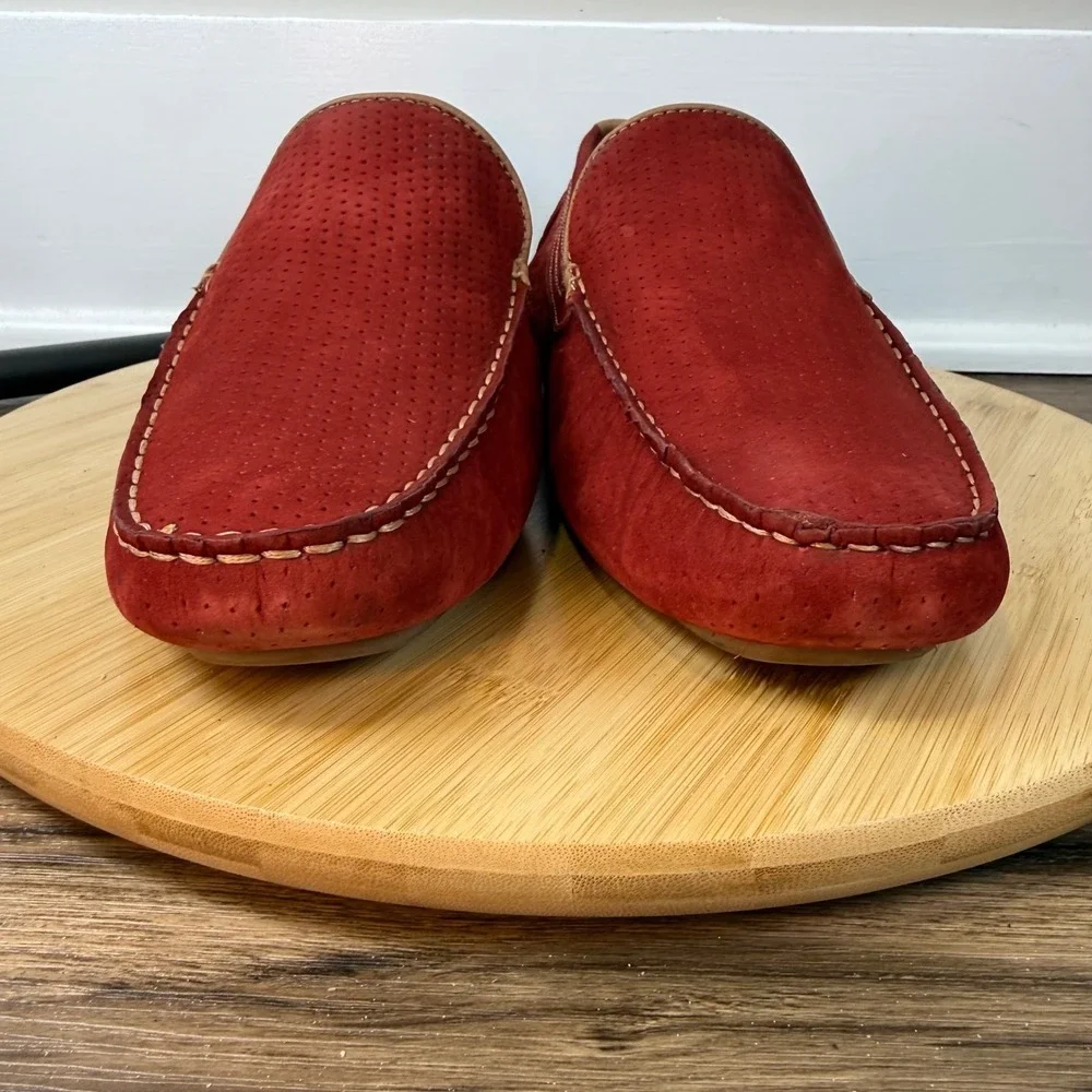 Steve Madden Vaporrr Moccasins Driving Loafer Mens 9 Red Perforated Suede Brazil